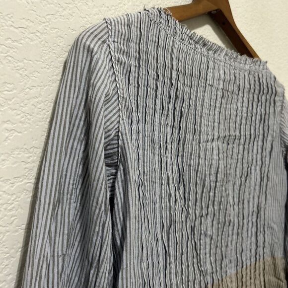 Khadi and Co. Bess Nielsen Blouse Stripe Medium Brown Blue - Picture 7 of 16